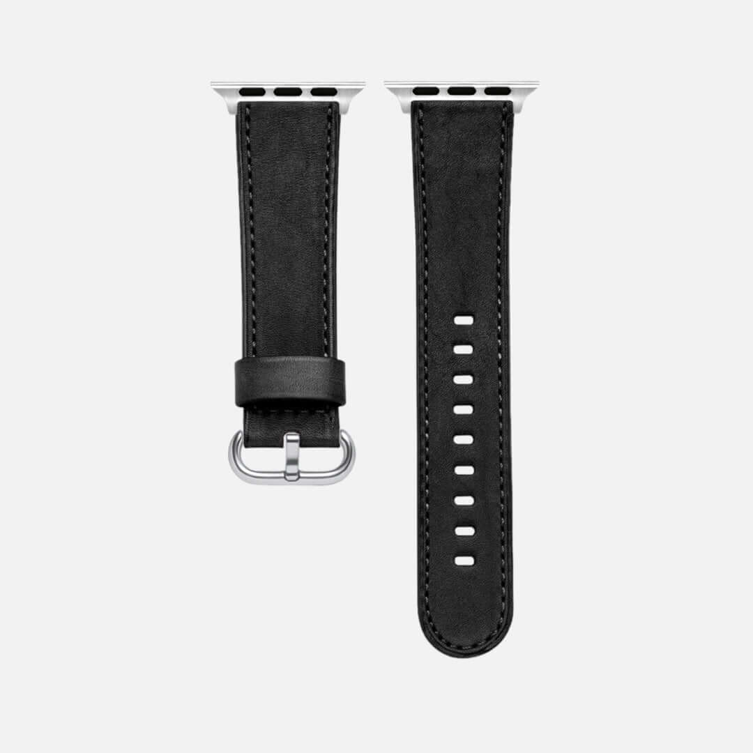 Schwarzes Apple Watch Armband Leder - Bidart, elegantes Barenia Lederarmband für vielseitige Outfits von FLUCO – Ulrich Fleischmann.