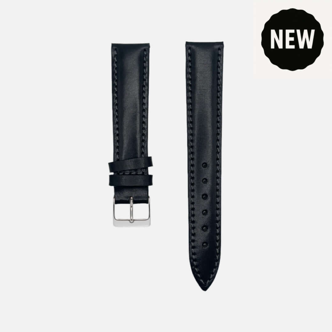 Yorkshire Uhrenarmband – Bridle-Leder & Zermatt-Kalbleder von Haas, hochwertiges neues Uhrenarmband in Schwarz