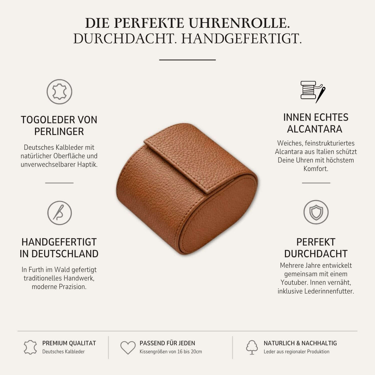 Uhrenrolle für eine Uhr Signature – Hochwertiges deutsches Togoleder, handgefertigt mit echtem Alcantara-Innenfutter.