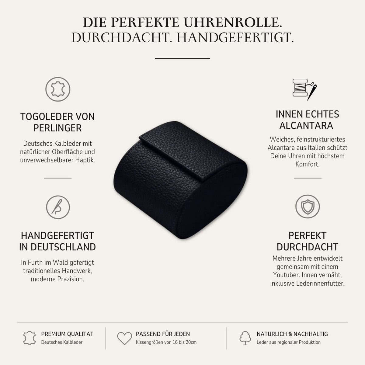 Uhrenrolle für eine Uhr Signature – Hochwertiges deutsches Togoleder, handgefertigt und stilvolles Design.