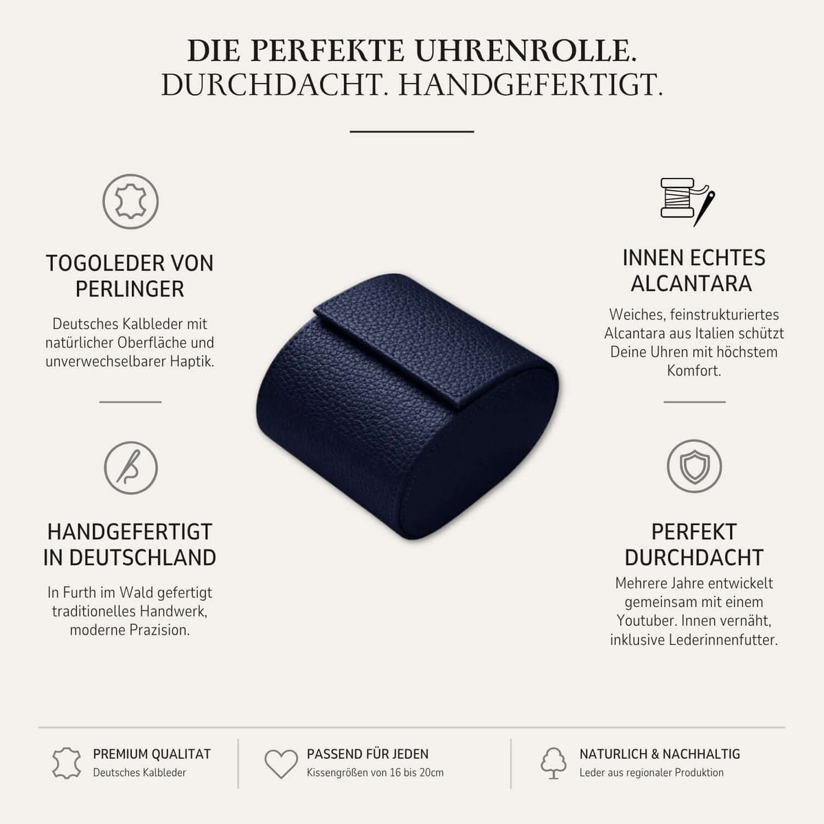 Uhrenrolle für eine Uhr Signature – Hochwertiges deutsches Togoleder – handgefertigt, stilvolles Design und robustes Kalbleder.