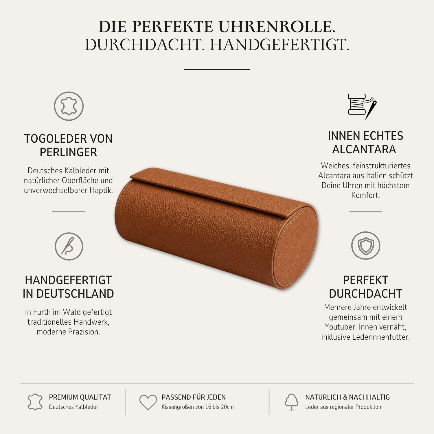 Watch roll for three watches Signature – High-quality German Togo leather