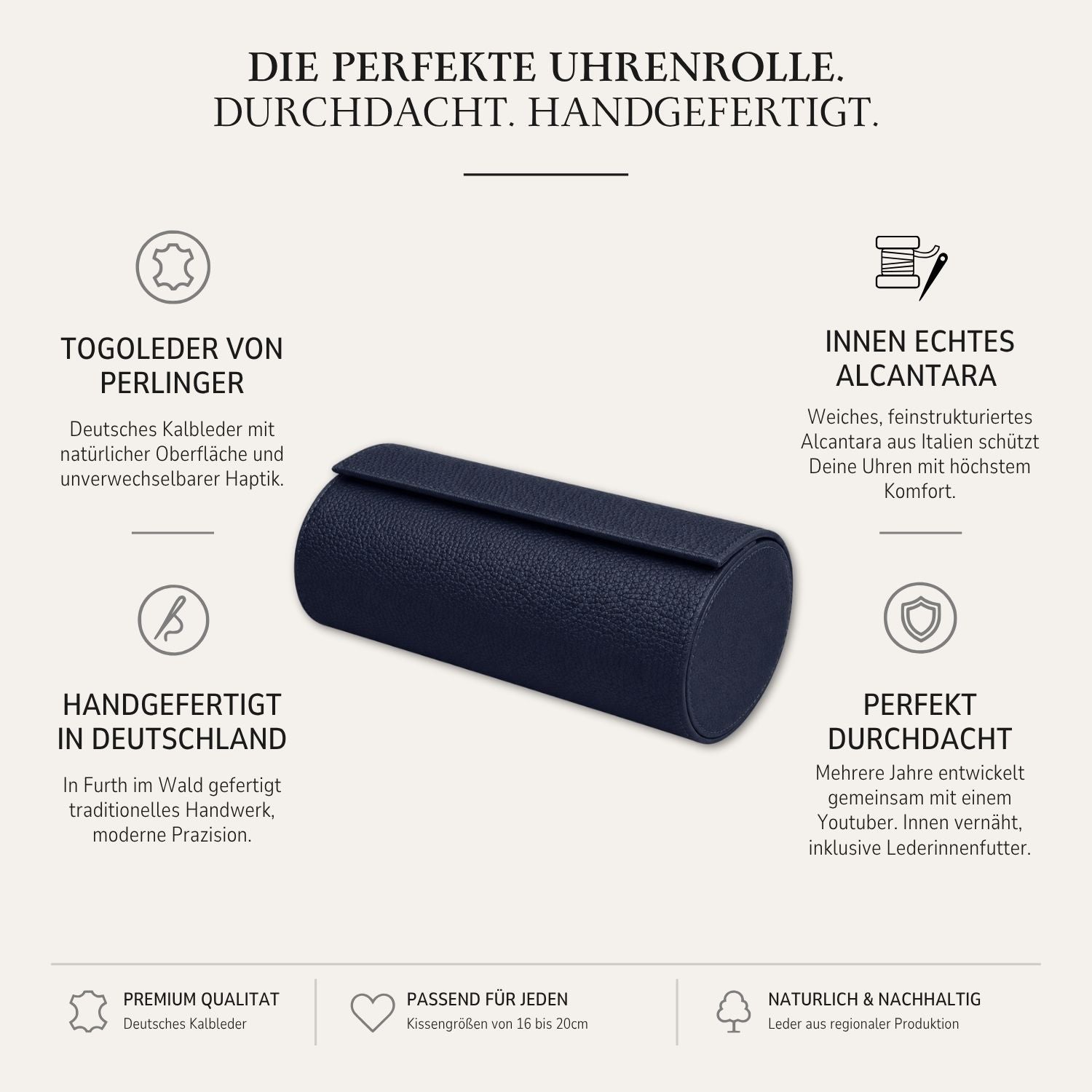 Watch roll for three watches Signature – High-quality German Togo leather