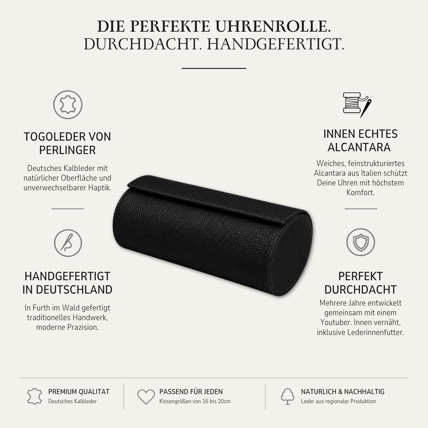 Watch roll for three watches Signature – High-quality German Togo leather