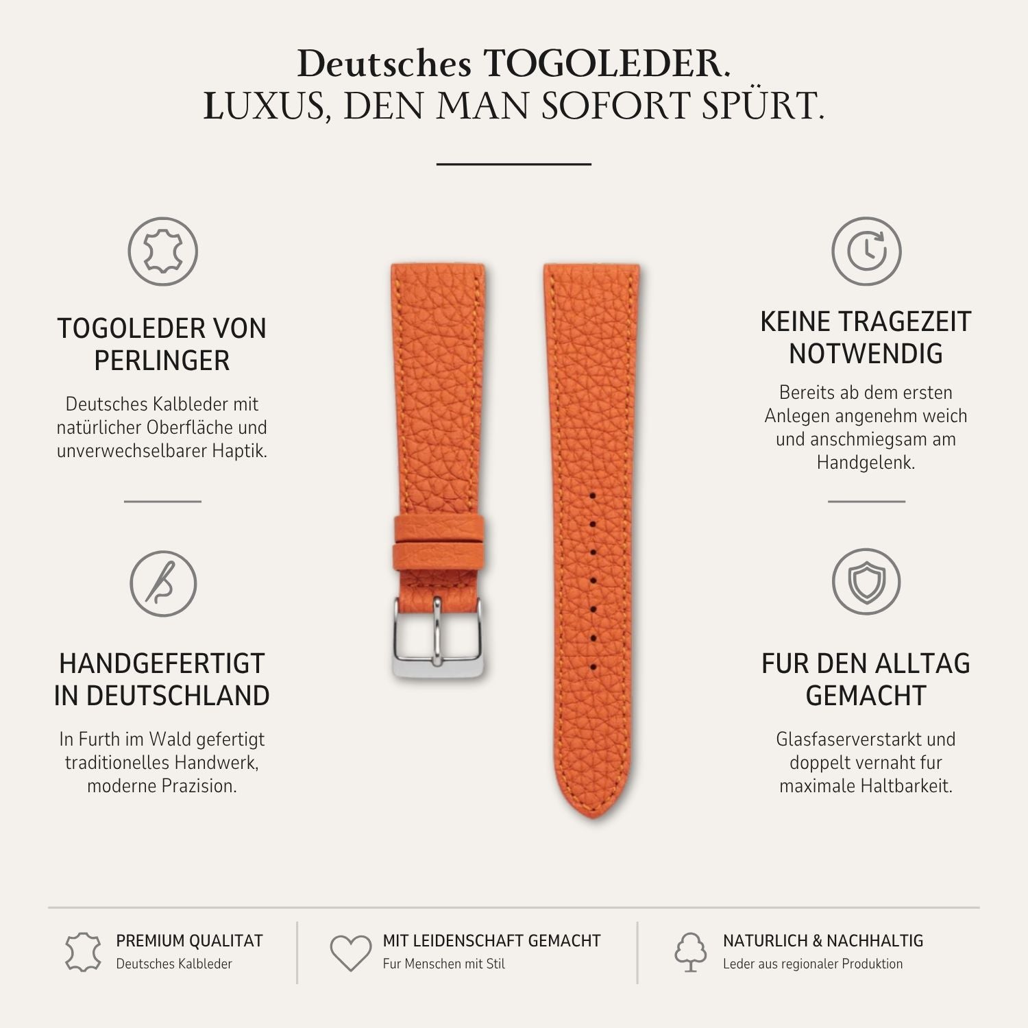 Deauville – Watch strap made of Togo leather