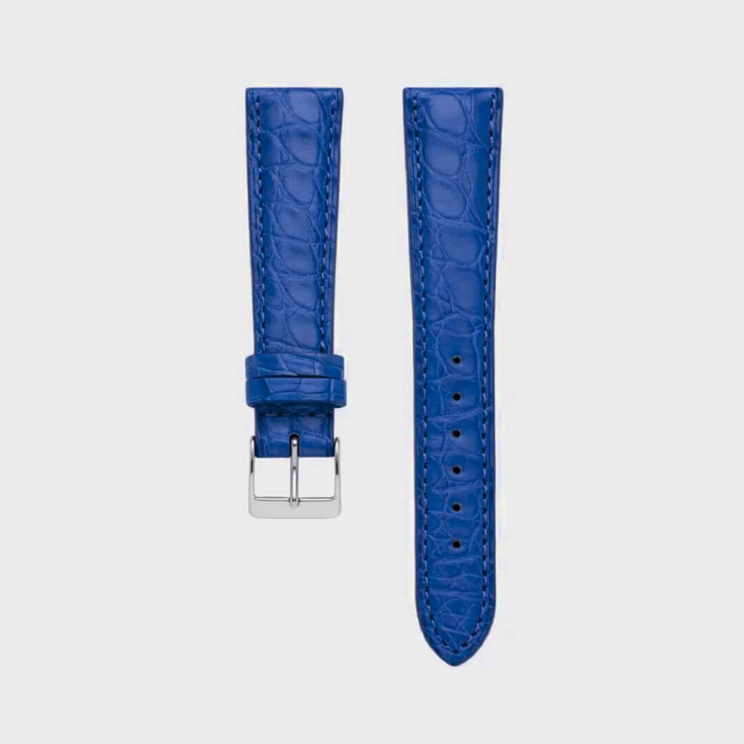 Mattes Alligator Uhrenarmband – Krokodilleder aus Louisiana in Blau, elegantes Uhrenarmband aus zertifiziertem Alligatorleder.