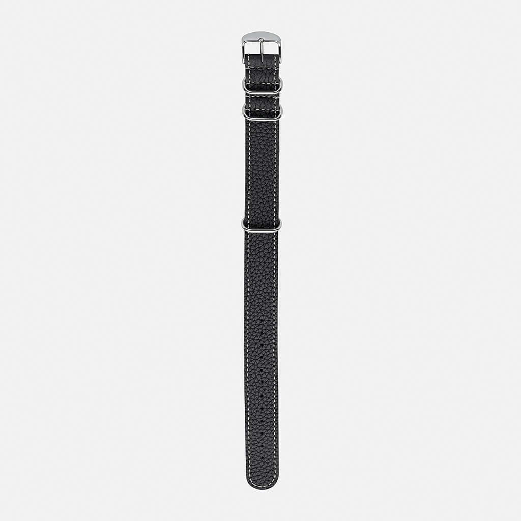 Nato leder uhrenarmband herren in tiefschwarz mit robustem Design und modischen Akzenten.