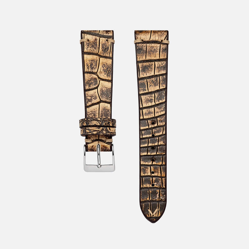 FLUCO - Ulrich Fleischmann Louisiana Vintage Alligator Uhrenarmband in eleganter brauner Krokoleder-Optik. Ideal für diejenigen, die ein einzigartiges vintage alligator uhrenarmband suchen.
