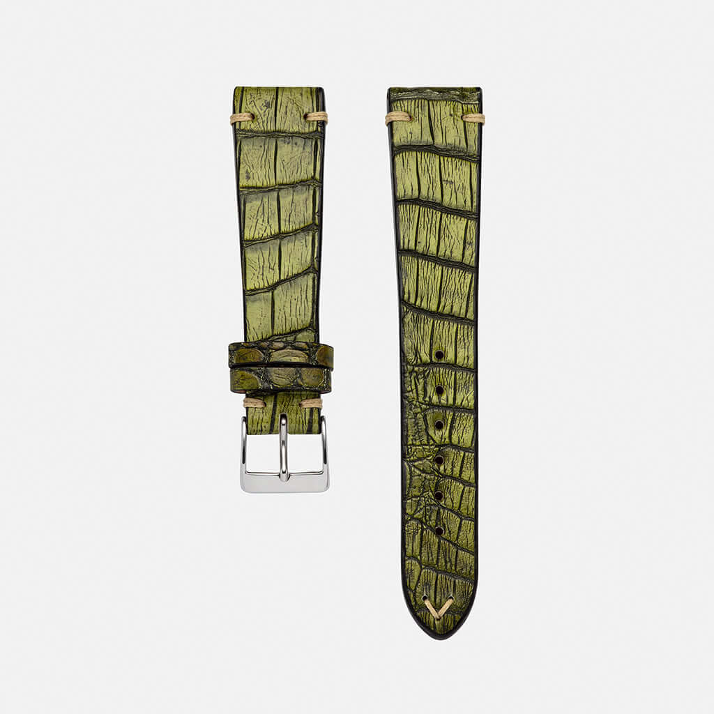 FLUCO - Ulrich Fleischmann Louisiana Vintage Alligator Uhrenarmband in stilvollem grünem Krokoleder. Perfekt für Liebhaber von hochwertigem vintage alligator uhrenarmband.