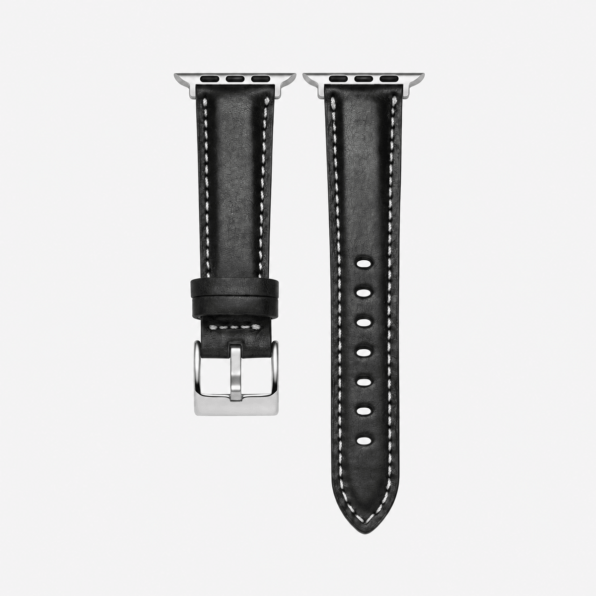 Apple Watch Lederarmband Casablanca – Schwarz in Schwarz mit silberner Hardware und robustem italienischem Rindleder.