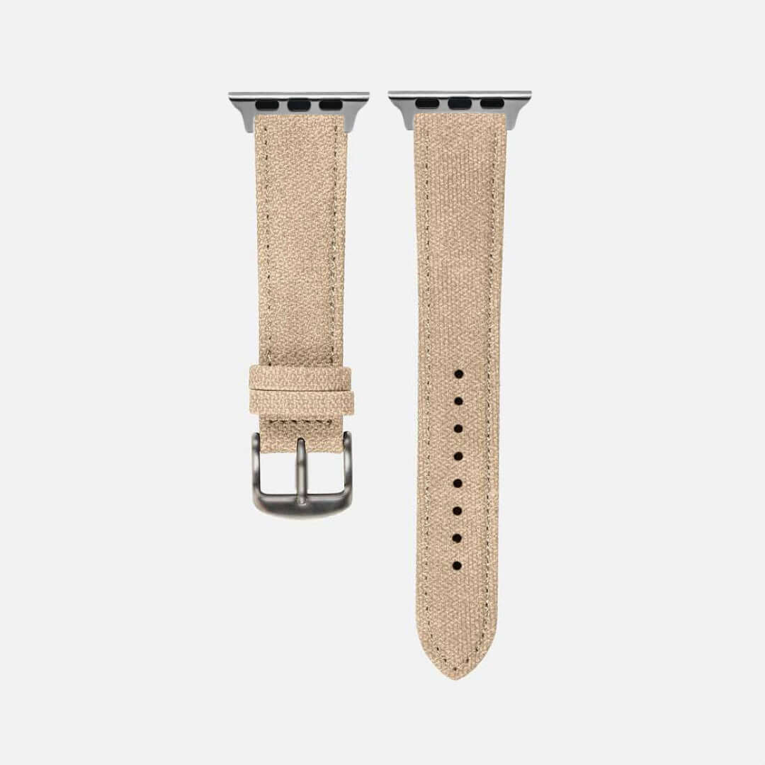 Canvas Apple Watch Band in klassischem Beige, perfekt für jeden Anlass. Hochwertige Baumwolle vereint Stil und Funktionalität in einem luxuriösen Accessoire.