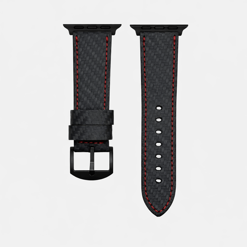 Bergwerk Carbon Rot – Apple Watch Band mit hochwertiger LederCarbon-Struktur, rote Naht, Echtleder, technisches Design
