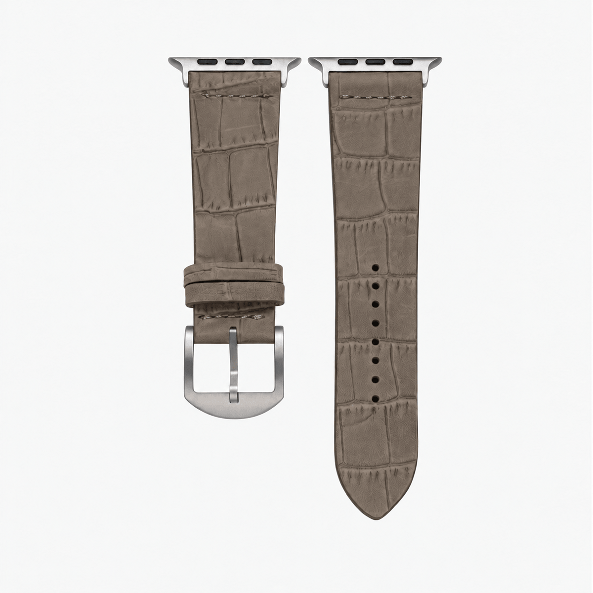 Dakkar Taubengrau – 24 mm Apple Watch Ultra Lederarmband in Kroko-Optik mit Kroko-Prägung und Titan-Adapter.
