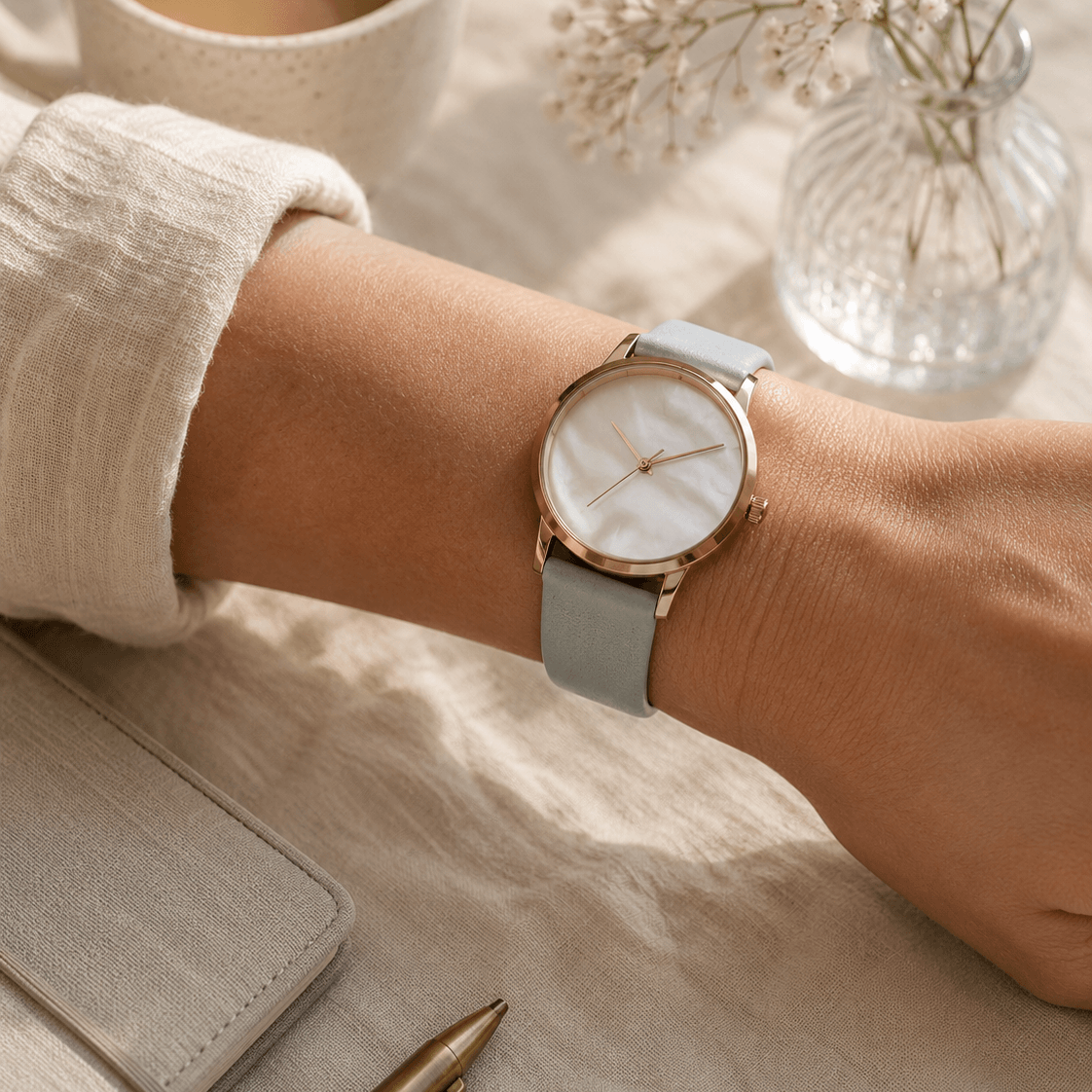 Holiday – Feines Uhrenarmband aus Leder für Damenuhren in elegantem Design auf Handgelenk.