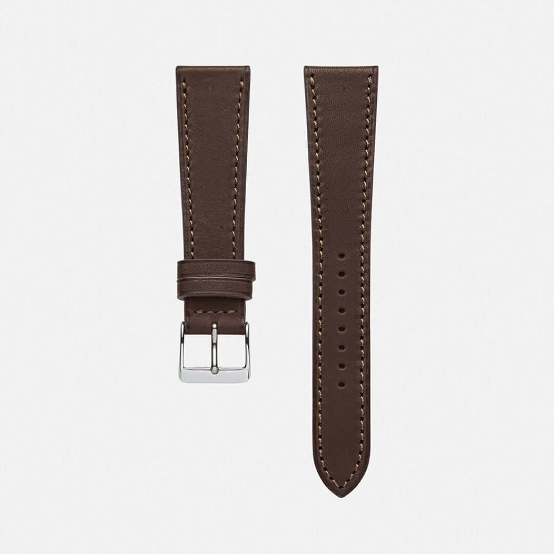 Dunkelbraunes Barenia Glattleder Uhrenarmband mit Rundnaht – Handgefertigtes, strapazierfähiges Uhrenarmband aus hochwertigem Barenia Glattleder, mit präziser Rundnaht, ideal für luxuriöse Zeitmesser