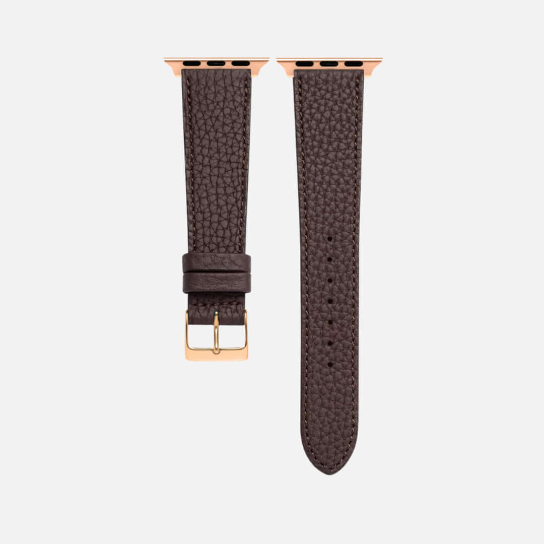 Dunkelbraunes Lederarmband für Apple Watch aus Togoleder, hergestellt aus hochwertigem und weichem Leder.