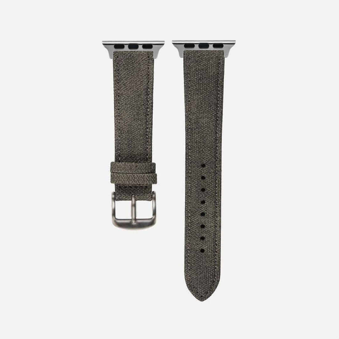 Canvas Apple Watch Band in modischem Olivgrün, das maskulinen Stil betont. Hergestellt aus nachhaltigem Material, ideal für anspruchsvolle Träger.