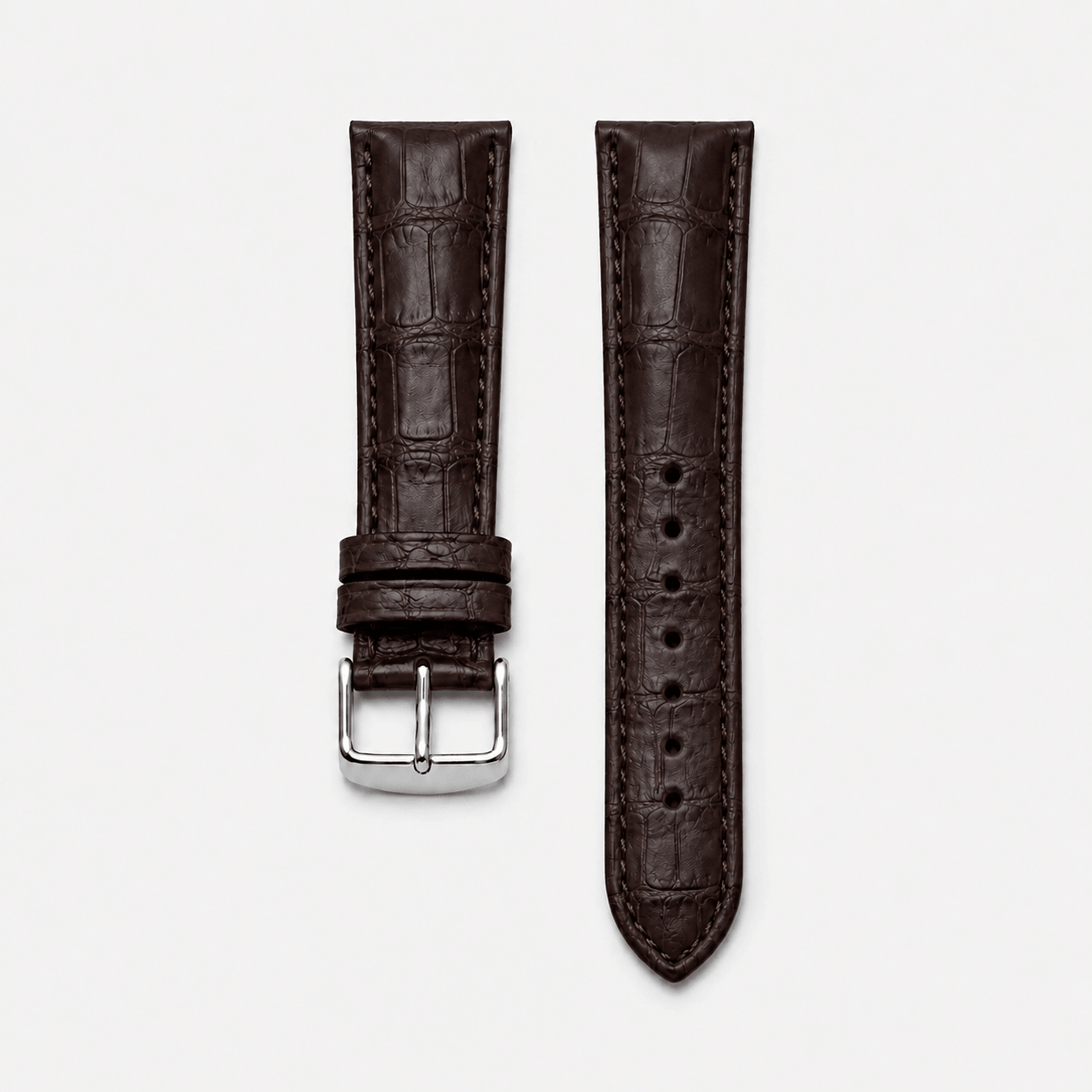 Full Cut bombiert – Armband aus vollflächigem Louisiana-Alligatorleder in dunklem Braun.