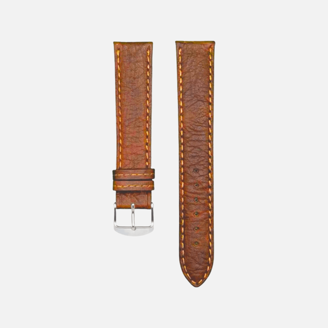 Torro Stierleder Uhrenarmband in Cognacfarbe, ideal für dicke Arme mit robustem Design und rustikaler Textur.
