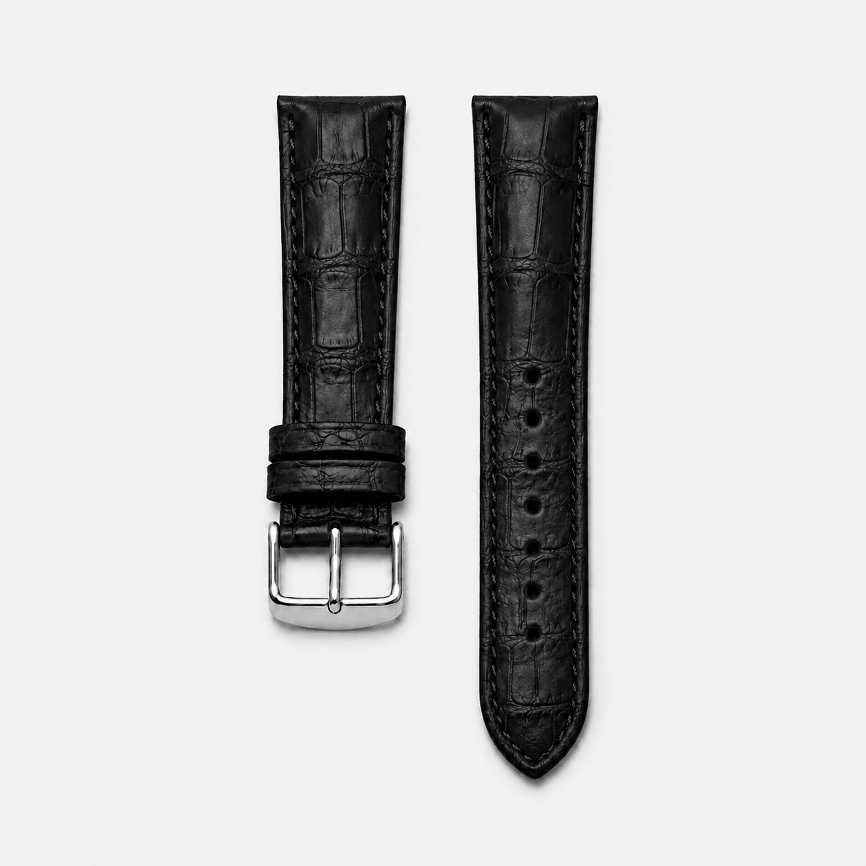 Full Cut bombiert – Armband aus vollflächigem Louisiana-Alligatorleder in Schwarz, elegant und hochwertig.