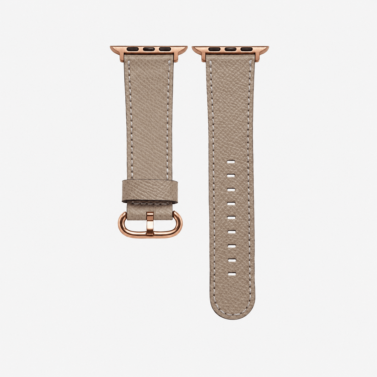 Luxuriöses Apple Watch Lederarmband Damen Cupertino Taupe aus hochwertigem Epsom Kalbleder mit rosegoldenen Akzenten.