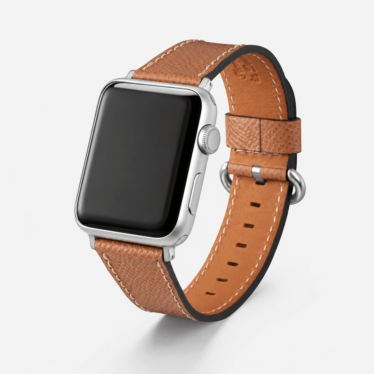 Luxuriöses Apple Watch Lederarmband Damen Cupertino Hellbraun, elegantes Design aus hochwertigem Epsom Kalbleder in Hellbraun.