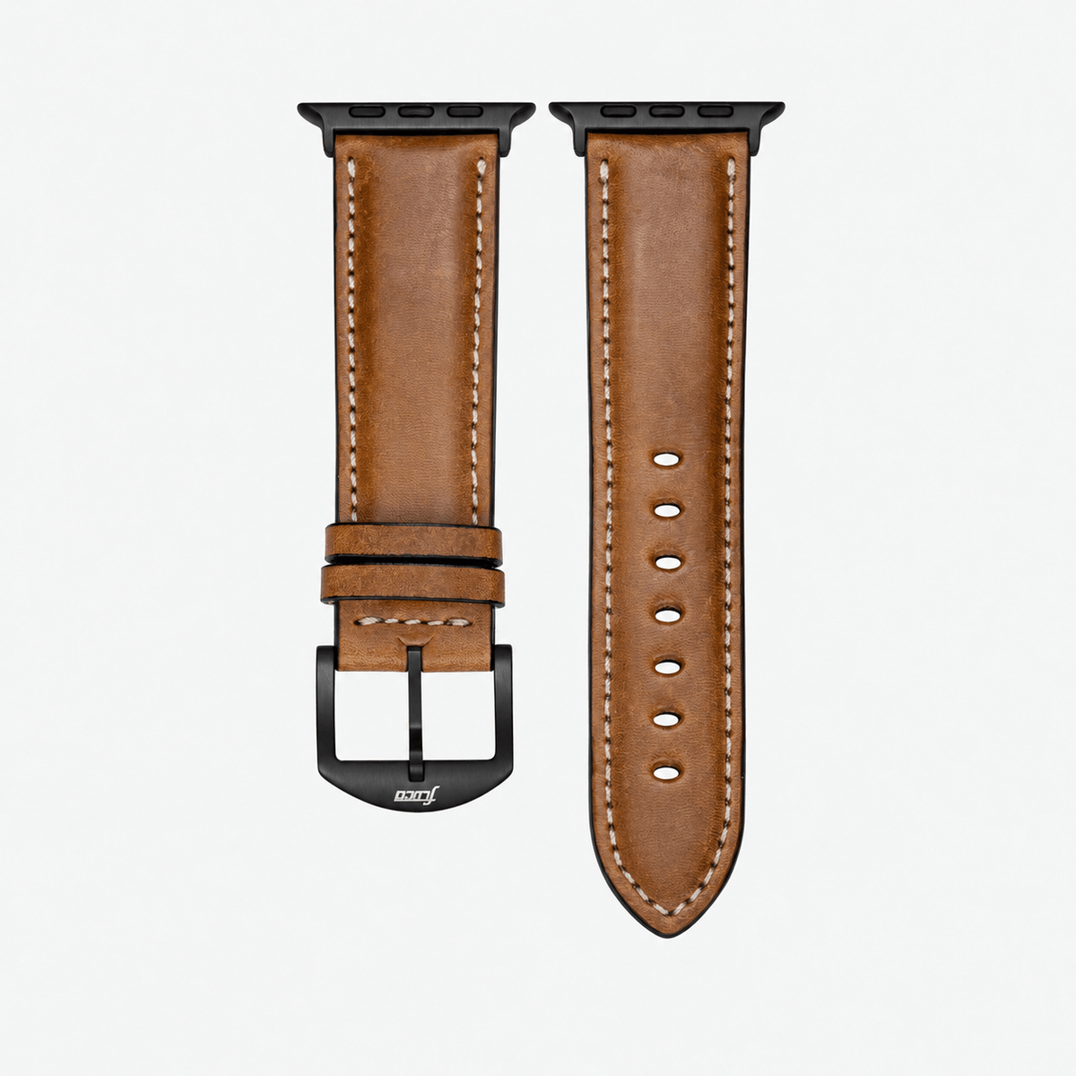 Apple Watch Lederarmband Casablanca – Hellbraun, rustikales apple watch armband aus italienischem Rindleder, M/L, schwarz beschichtete Hardware.