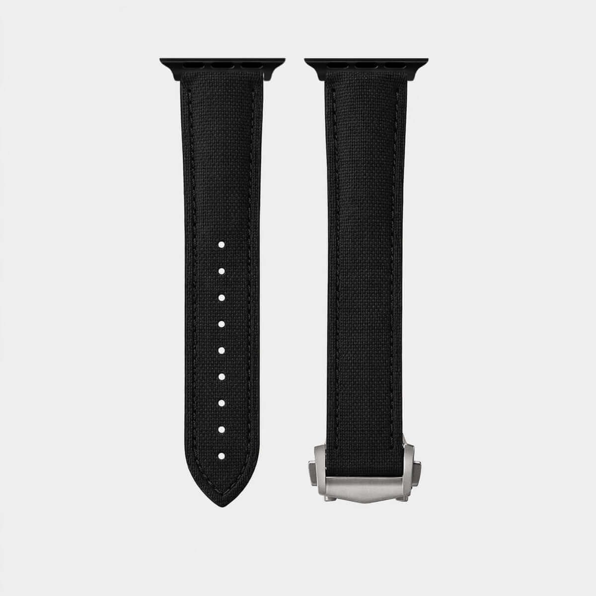 Monaco Schwarz – Faltschließen Apple Watch aus FKM Kautschuk Armband in Schwarz mit eleganter Faltschließe.