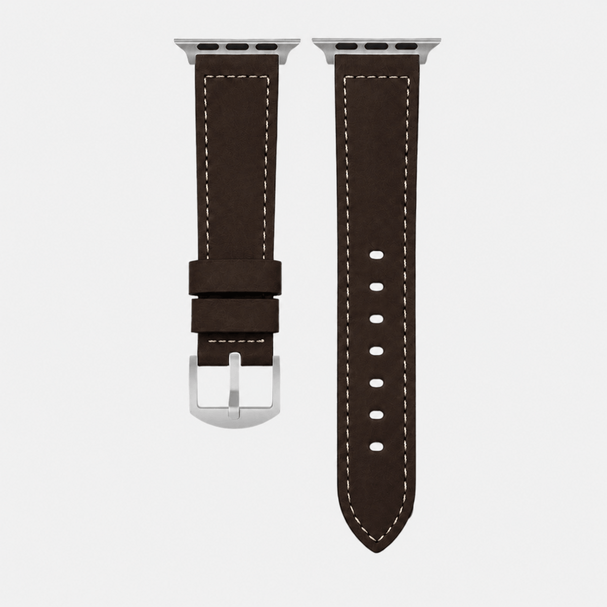 Saddle – Handgefertigtes Lederarmband passend für Apple Watch in Dunkelbraun, hochwertiges Kalbleder mit Echt Titan Hardware.