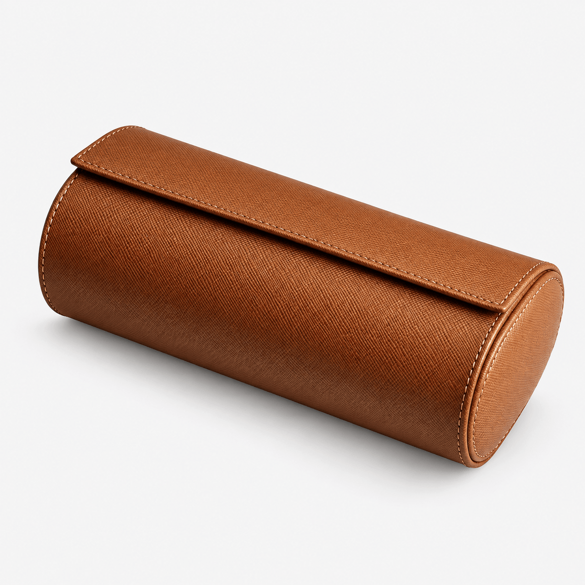 Uhrenrolle für drei Uhren Origin – Hochwertiges italienisches Saffianoleder in Cognac, elegantes Design und handgefertigt.