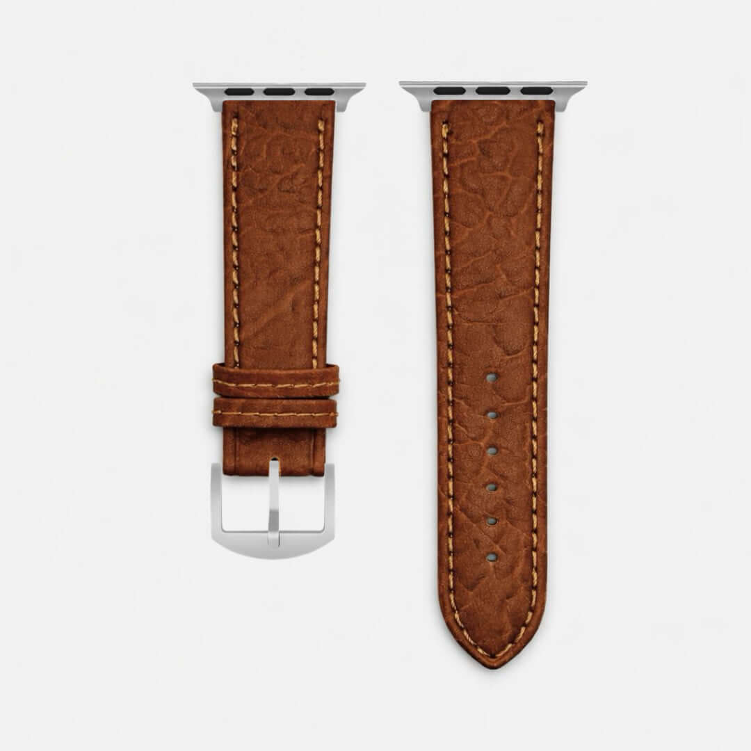 Apple Watch Stierlederarmband Torro Modern Hellbraun, handgefertigt aus spanischem Leder, zeigt eine feine Struktur und hochwertige Verarbeitung.
