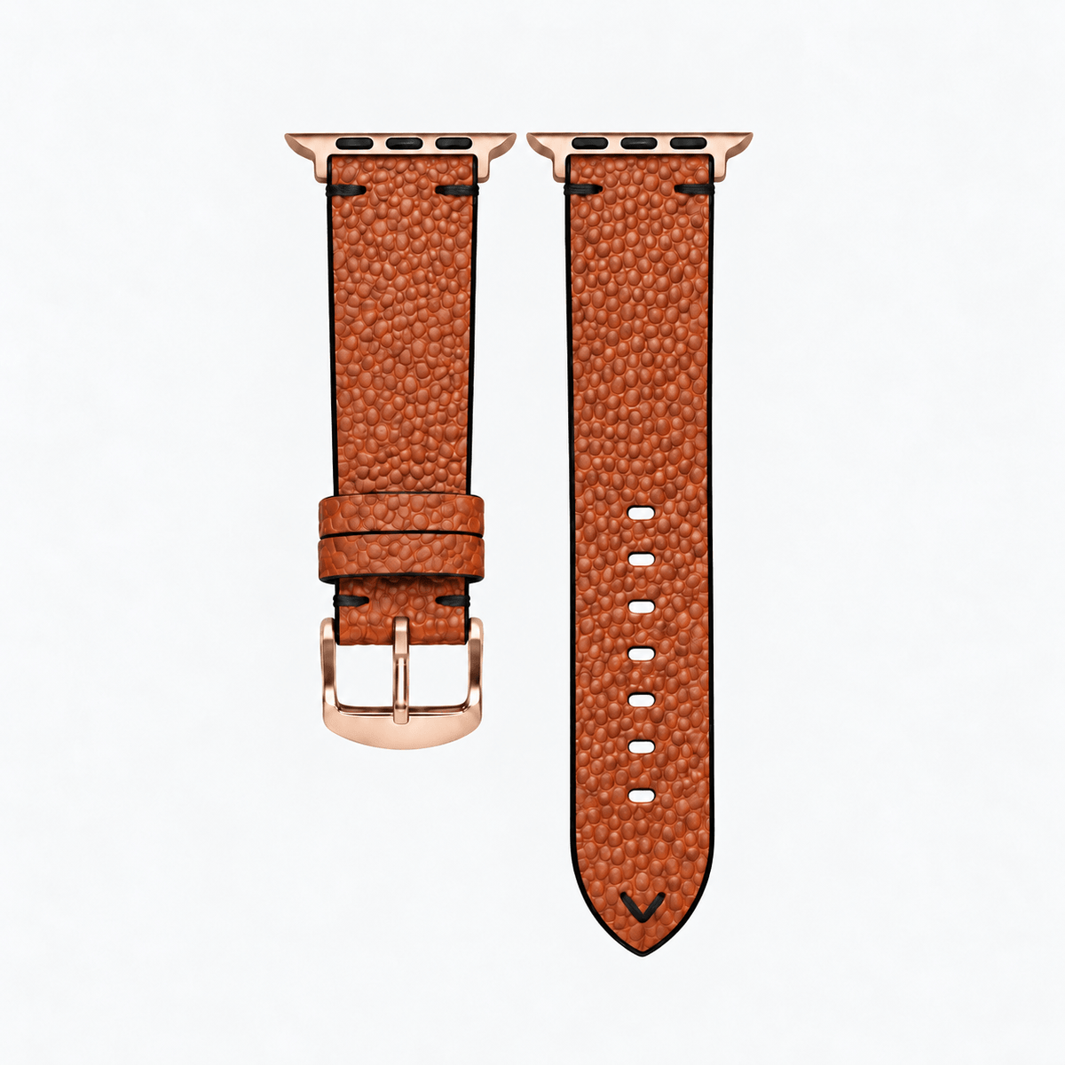 Courtside – Handgefertigt aus original Horween Basketballleder, braunes Armband mit rosegoldener Hardware, Länge M.