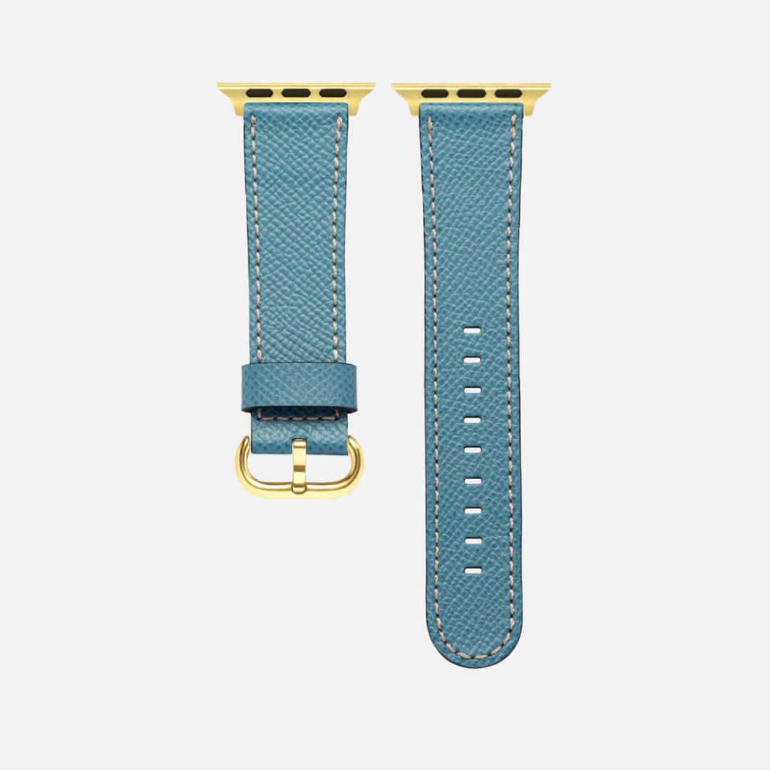 Luxuriöses Apple Watch Lederarmband Damen Cupertino Hellblau aus Epsom Kalbleder, elegantes Design, zarte hellblaue Farbe, hochwertig.