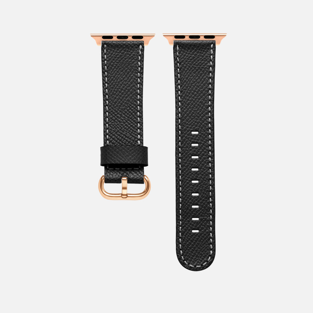 Luxuriöses Apple Watch Lederarmband Damen Cupertino Schwarz aus edlem Epsom Kalbleder, passt elegant zu jedem Outfit.