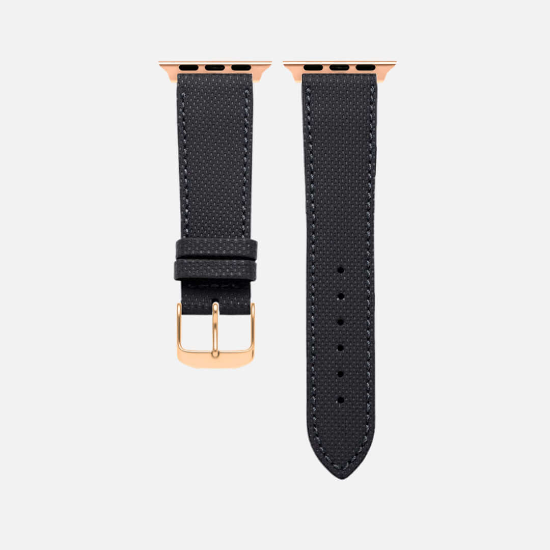 Nautilus Apple Watch Lederarmband – Schwarz, Wasserfest mit hochwertigem Rindleder und wasserdichter Beschichtung für Alltagstauglichkeit.