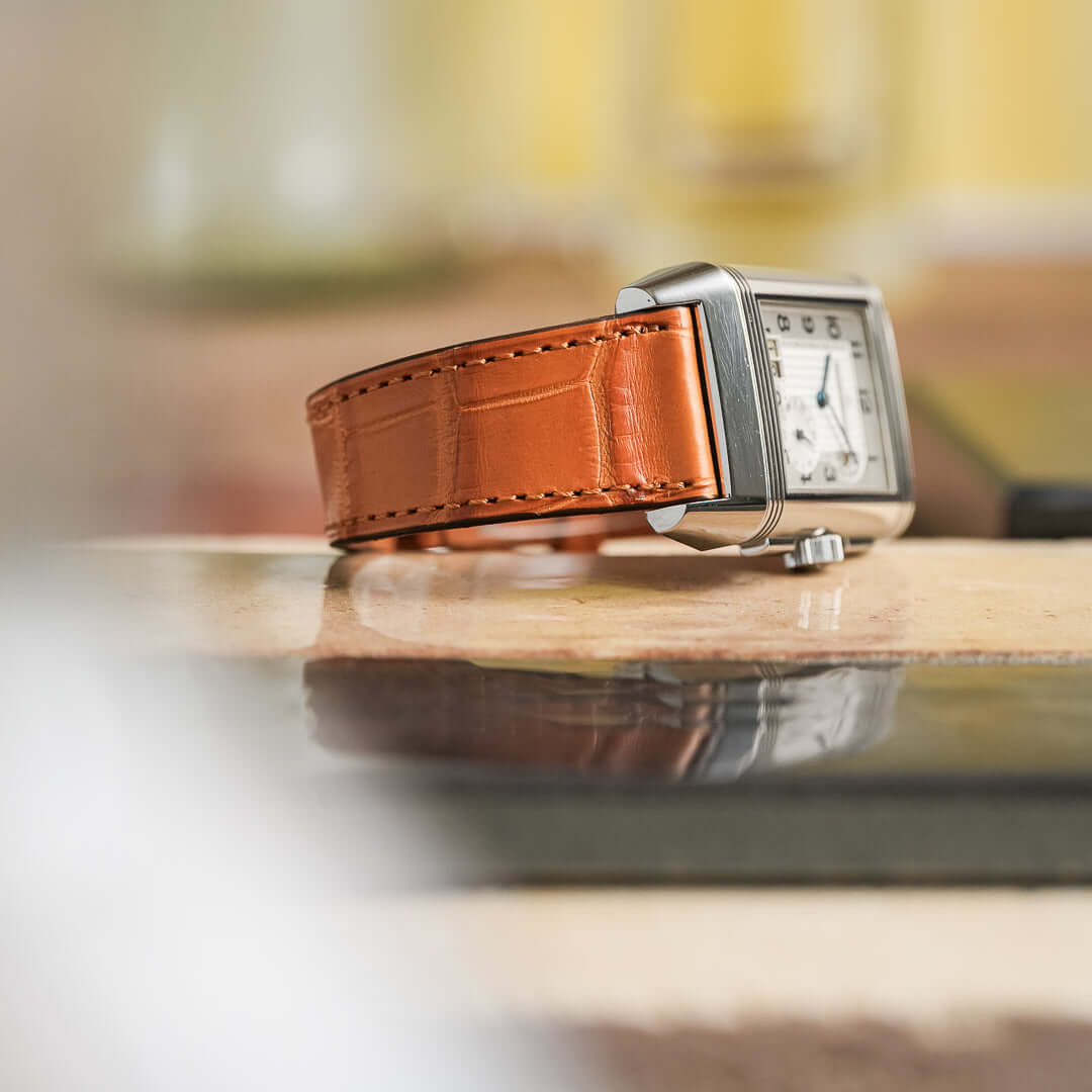 Full Cut – Armband aus vollflächigem Louisiana-Alligatorleder in Cognacfarbe, elegant und hochwertig.