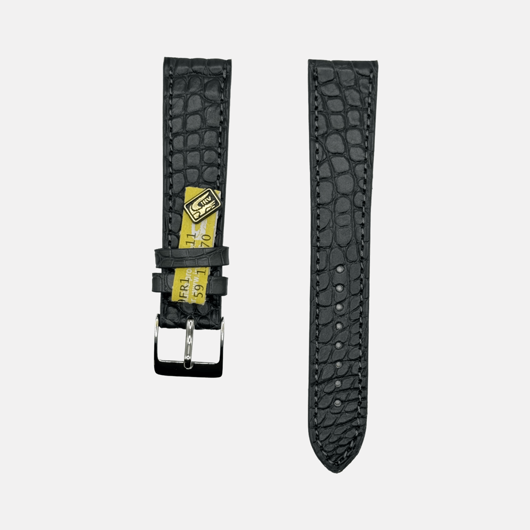 New Orleans – Flaches Uhrenarmband aus Louisiana-Alligatorleder kurze Länge 18mm, passend für Cartier, luxuriöses schwarzes Design