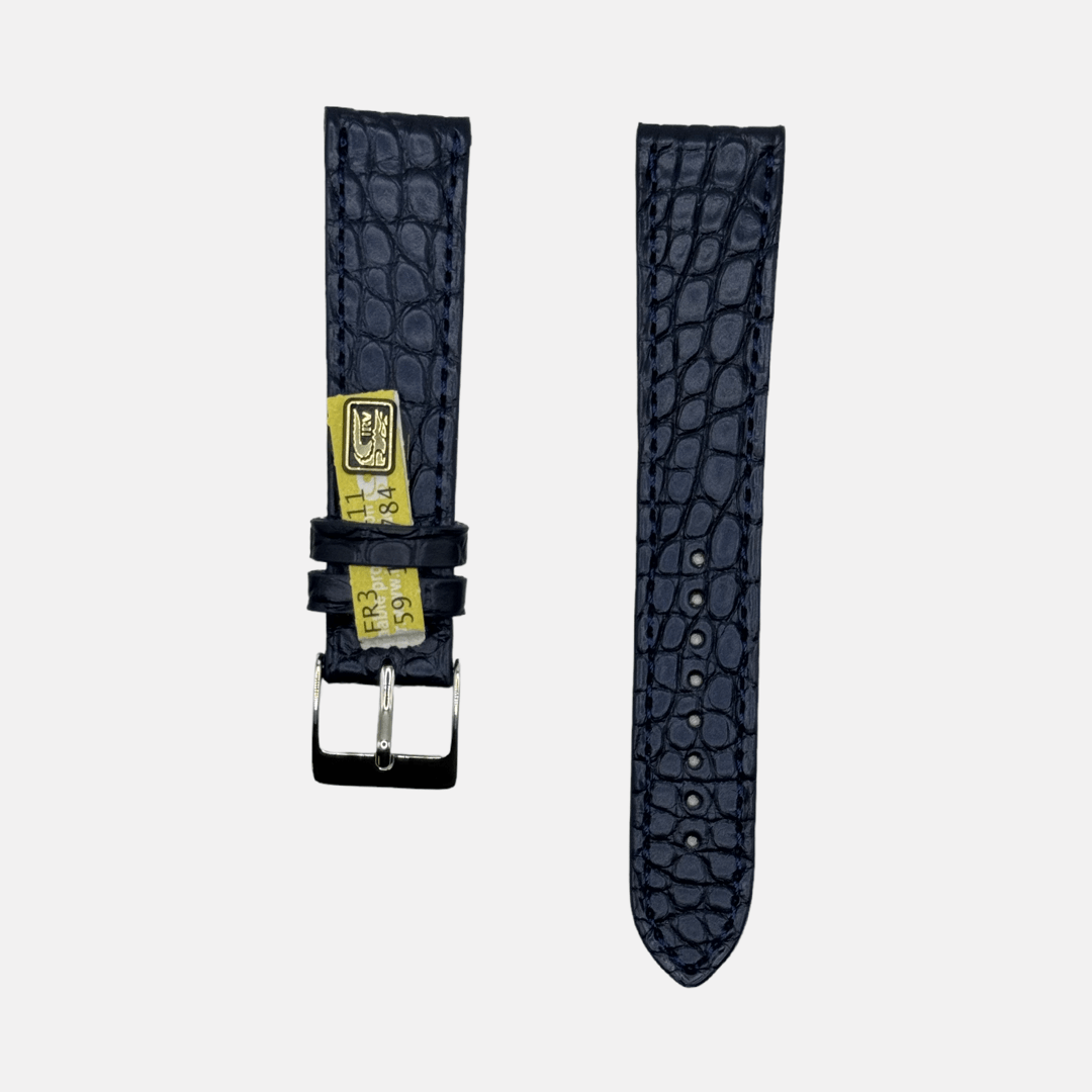New Orleans – Flaches Uhrenarmband aus Louisiana-Alligatorleder kurze Länge 18mm in Blau, passend für Cartier.
