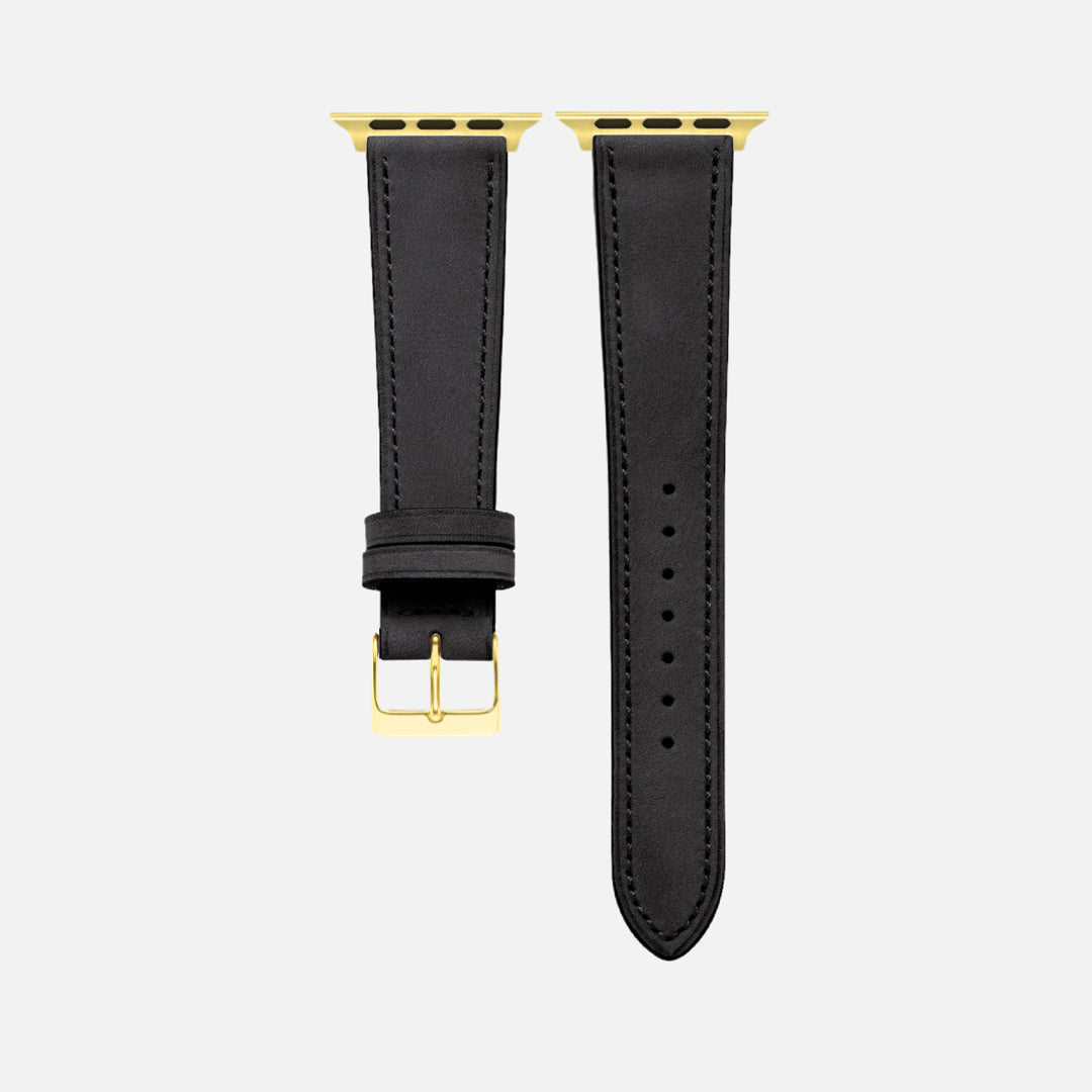 Mountain Apple Watch Lederarmband – Schwarz, elegantes Armband aus italienischem Nubukleder mit robustem Design, kompatibel mit Apple Watch.