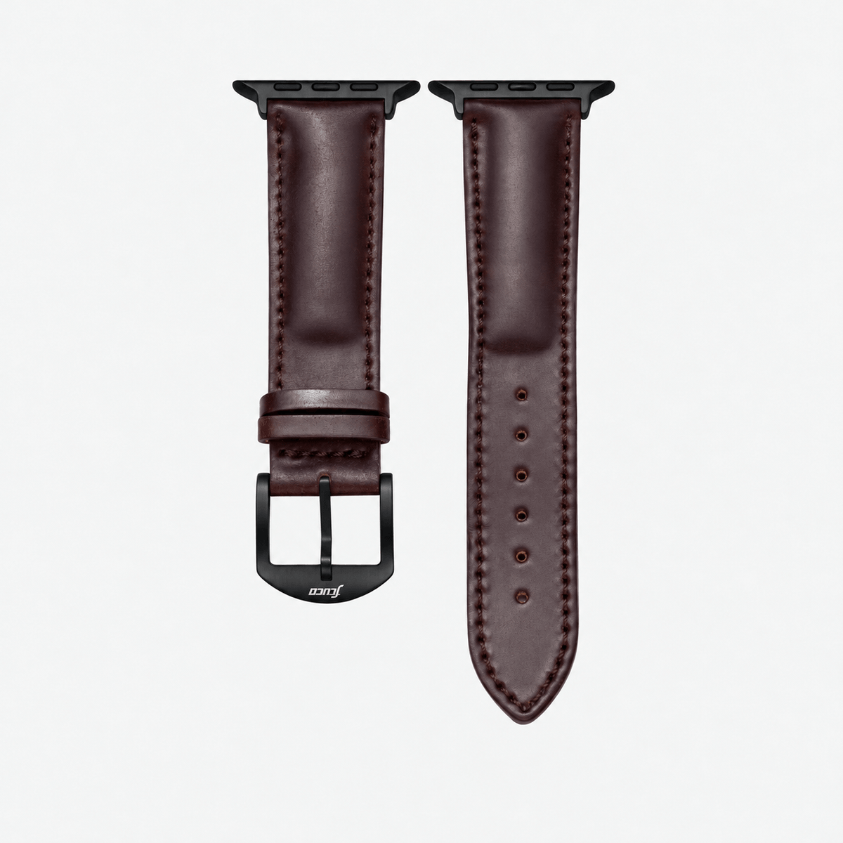 Apple Watch Armband Luxus aus Horween Shell Cordovan in Oxblood, M Länge, schwarze Hardware, elegantes Design