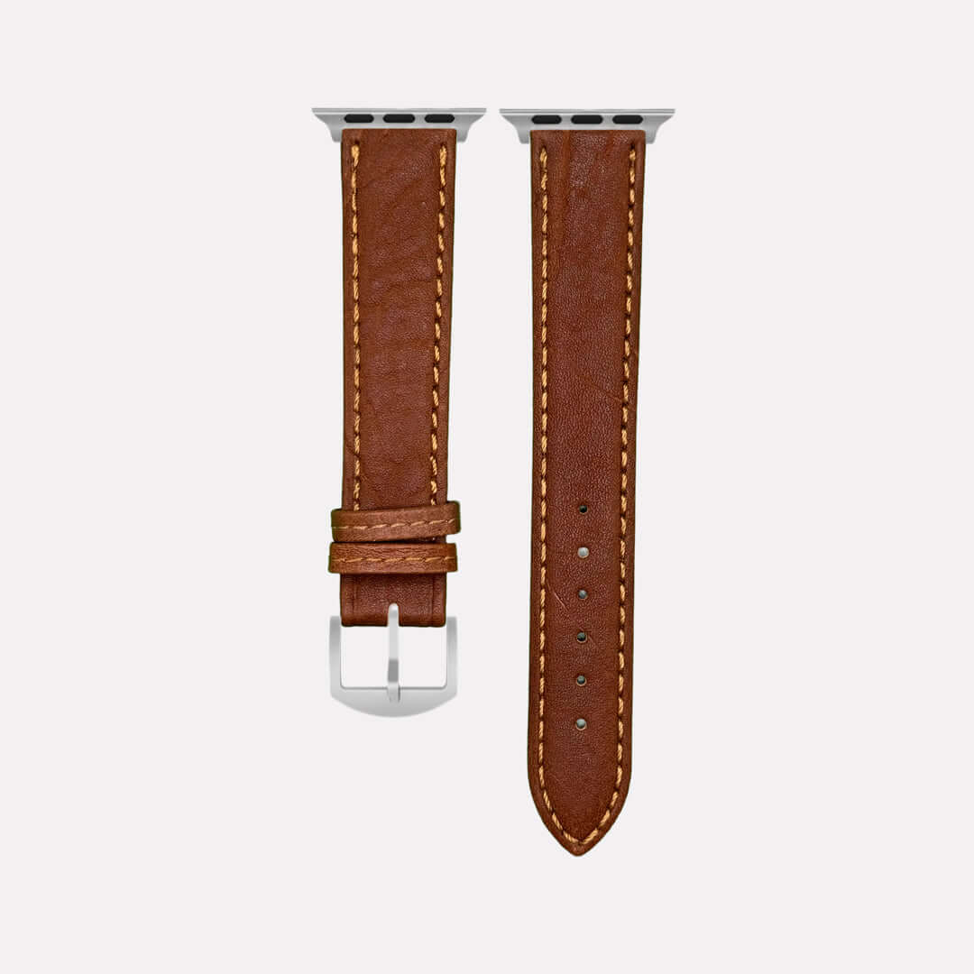Apple Watch Stierlederarmband Torro Modern Hellbraun aus spanischem Stiernackenleder, handgefertigt in Deutschland, detailreiche Struktur.