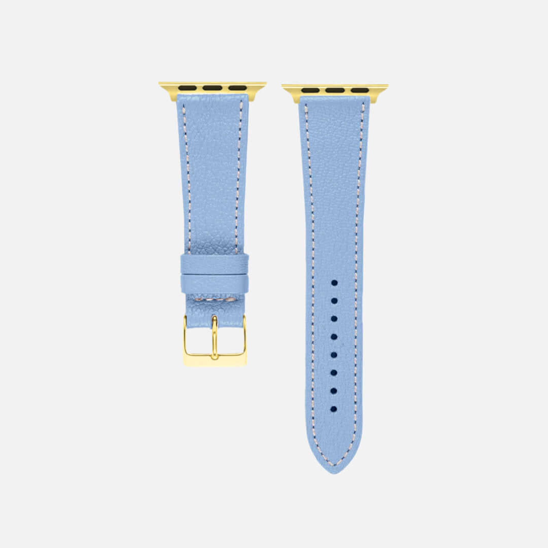 Hellblau kurzes Apple Watch Armband- Biarritz, elegant verarbeitetes Ziegenleder mit modernem Design, ideal für zeitgemäße Looks.