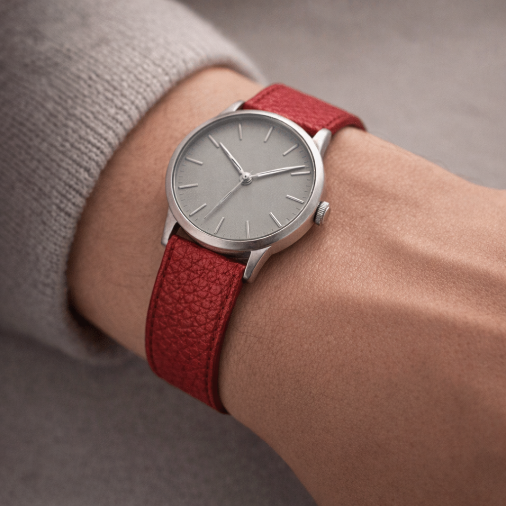 Luxus-Cervus – Uhrenarmband aus weichem Hirschleder in Rot an elegantem Handgelenk