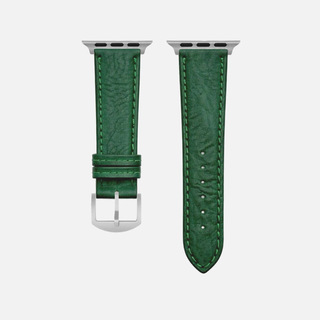 Apple Watch Stierlederarmband Torro Dunkelgrün, modernes dunkelgrünes Lederarmband, handgefertigt in Deutschland, stilvoll und langlebig.