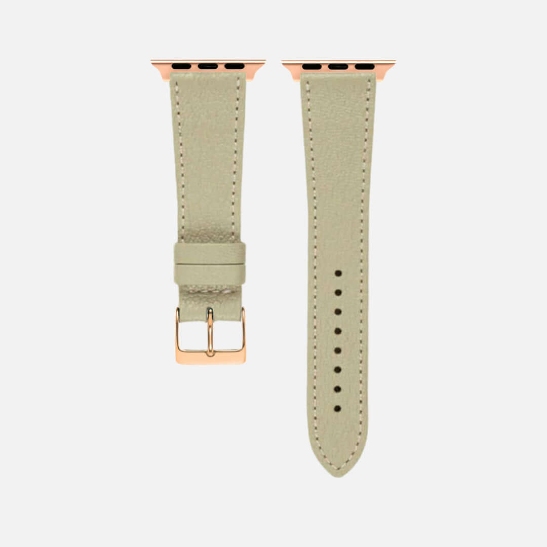 Taupe kurzes Apple Watch Armband- Biarritz aus Ziegenleder mit natürlicher Maserung und französischer Eleganz.