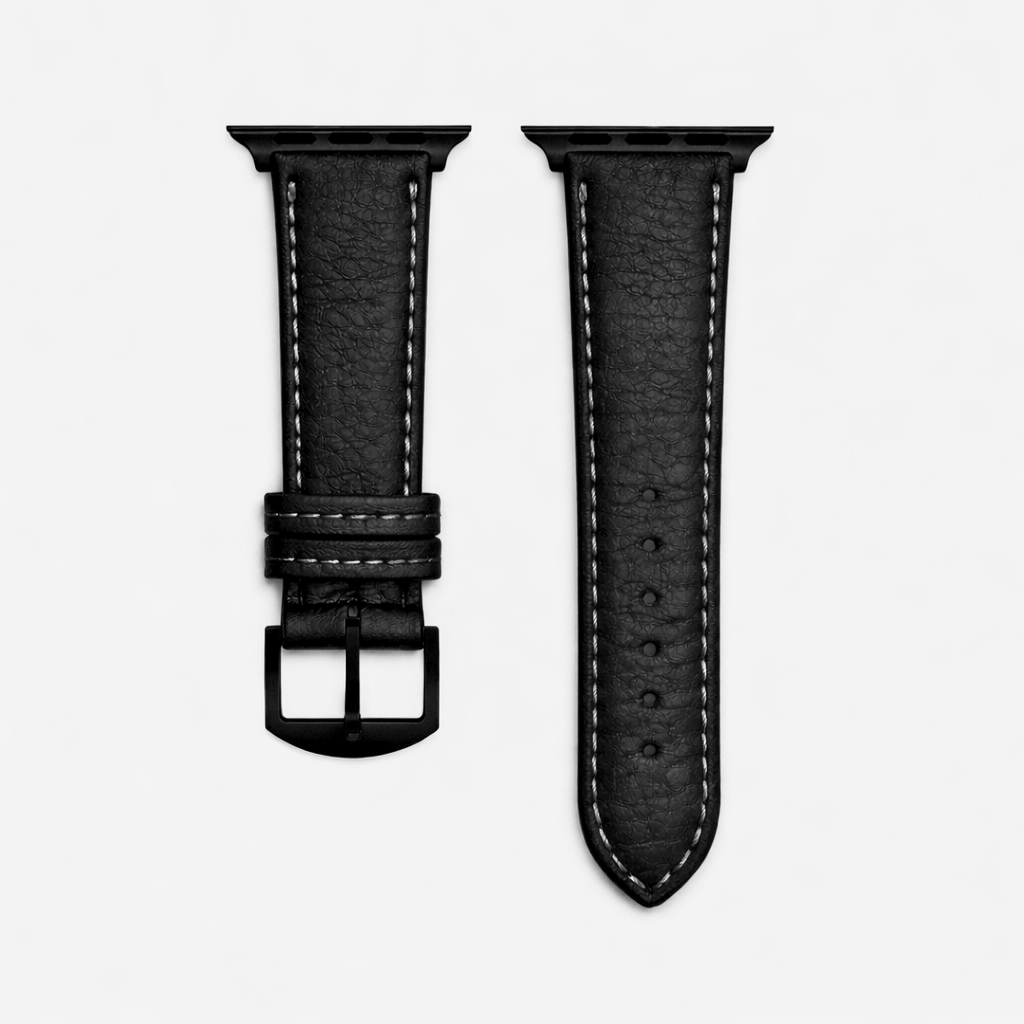 Apple Watch Stierlederarmband Torro Modern Schwarz aus spanischem Leder, in Deutschland handgefertigt, elegante schwarze Optik.