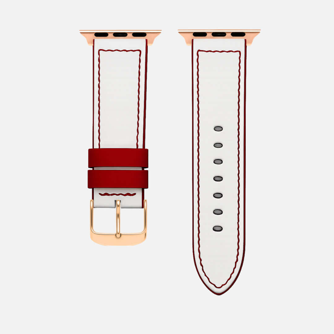 Das Sandlot – Weißes Baseball-Leder Apple Watch Band, inspiriert von Baseball-Textur, präzise handgefertigt aus deutschem Kalbleder.