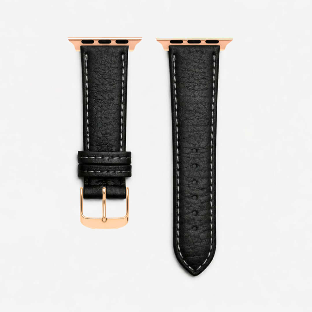 Apple Watch Stierlederarmband Torro Modern Schwarz aus spanischem Stiernackenleder mit glatter Oberfläche und edler Optik.