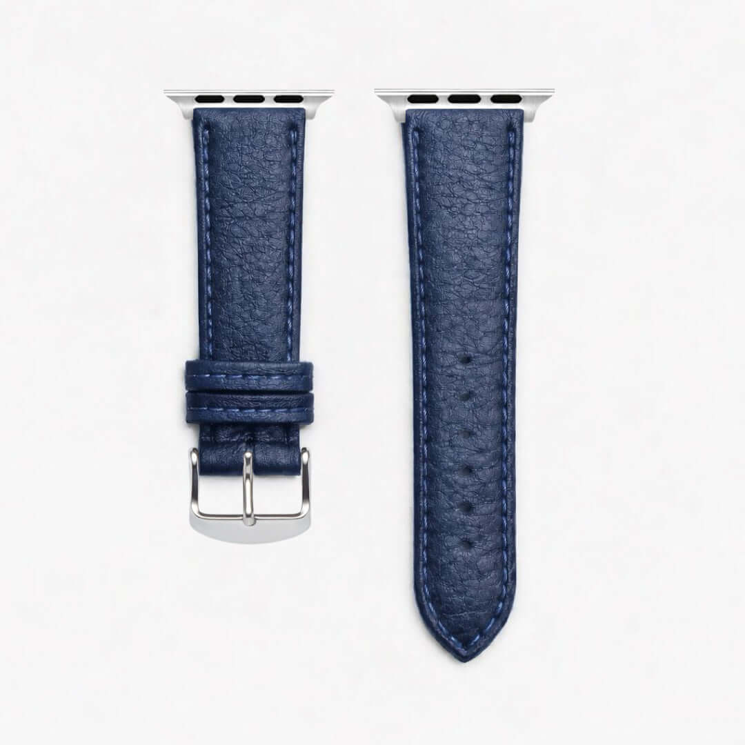 Apple Watch Stierlederarmband Torro Blau aus spanischem Stiernackenleder, handgefertigt in Deutschland, modernes Design und Komfort.