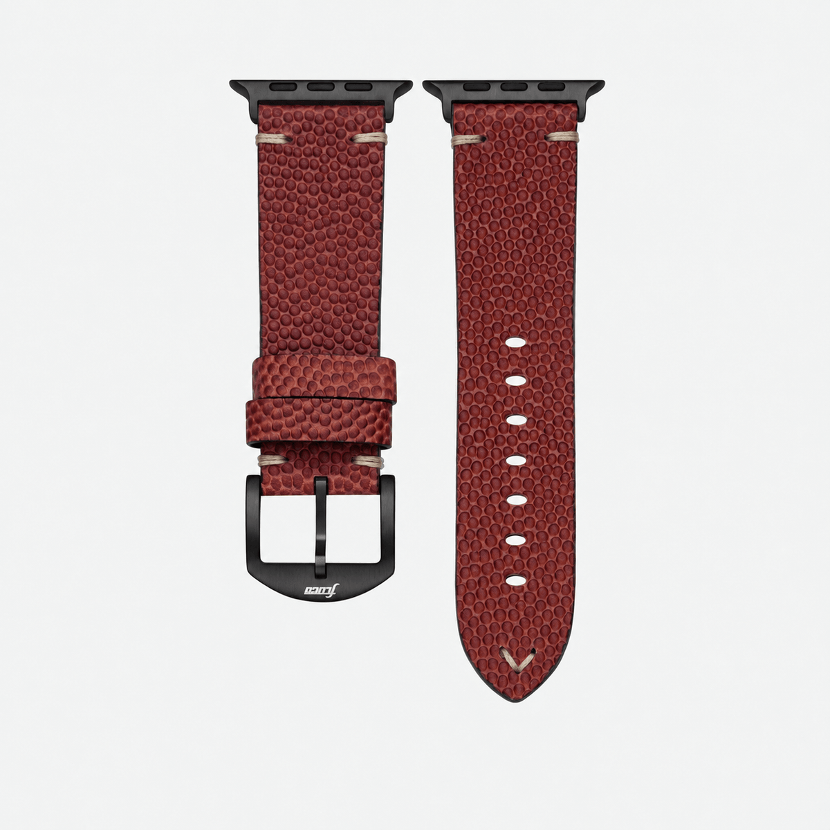 Touchdown – Handgefertigt aus original Horween Footballleder, braunes Lederarmband mit schwarzer Hardware.